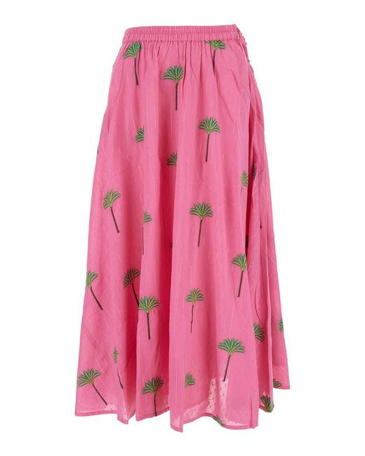 Nimo With Love Pink Skirt With Elastic Drawstring Waist And All-Over E
