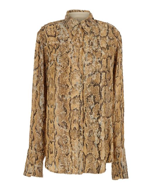 Dries Van Noten Natural Shirt With Beaded Decorations And All-Over Print