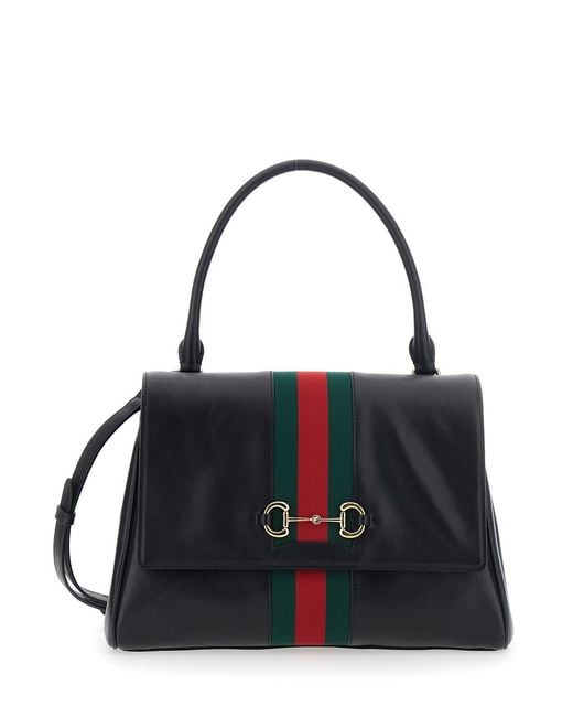 Gucci Black Handbag With Web Detail And Horsebit Plaque On The Front I