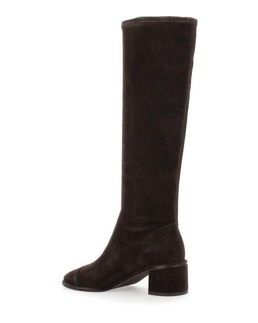 Tory Burch Black Knee-High Suede Boots With Block Heel