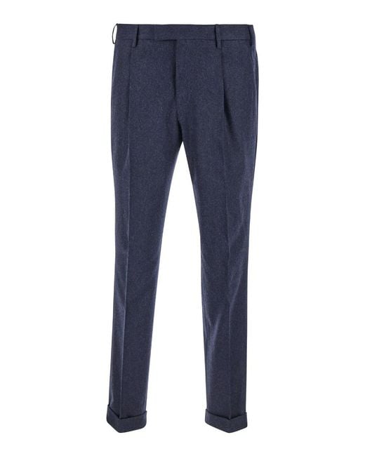 PT Torino Blue Dark Slim Pants With Concealed Closure for men
