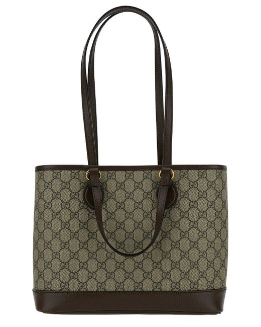 Gucci Green 'ophidia' Mini Ed Ebano Tote Bag With Double G In gg Supreme Canvas