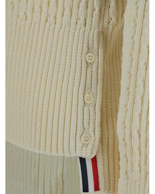 Pullover a maglia con dettaglio 4 bar in lana beige di Thom Browne in Natural