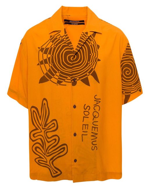 Jacquemus Orange 'le Chemise Jean' Bowling Shirt With Graphic Print In Viscose for men