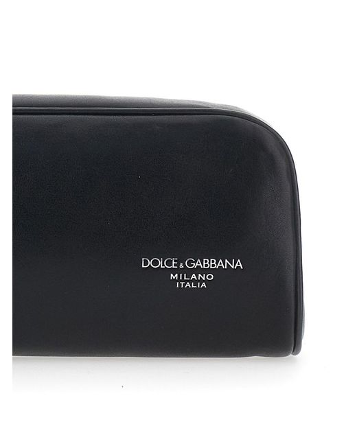 Dolce & Gabbana Black Clutch With Wrist Strap And Logo Lettering On The Front for men
