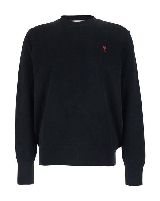 AMI Black Crewneck Sweater With Adc Embroidery On The Front for men