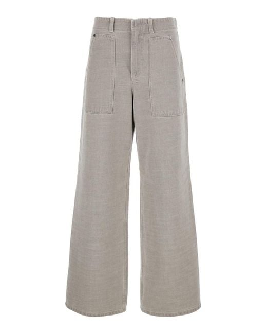 Fendi Gray Jeans With Patch Pockets On The Front And Embossed Logo On