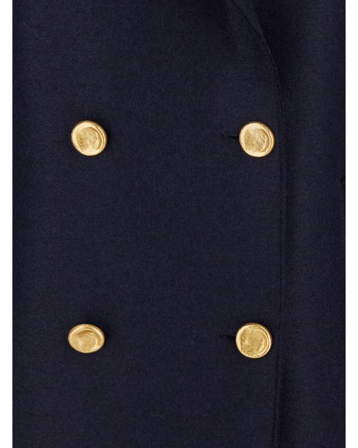 Harris Wharf London Blue Double-Breasted Coat With Wide Notched Rever