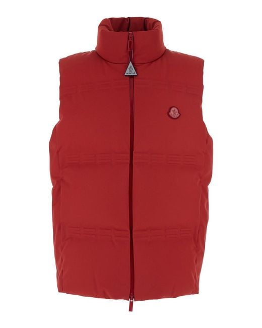 Moncler Genius Red 'Sparky' Sleeveless Down Jacket With Slogan Print On The Collar And Logo Patch On The Front for men
