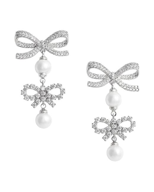 Self-Portrait White Colored Earings With Double Bow And Crystal Embellishments