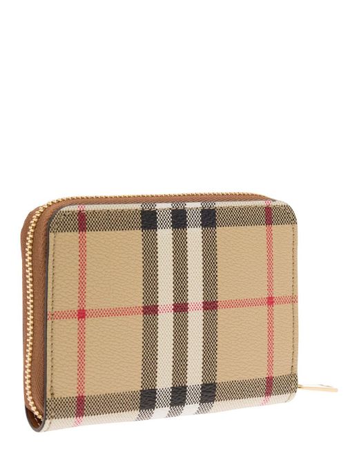Burberry Natural Zip-Around Wallet With Vintage Check Motif