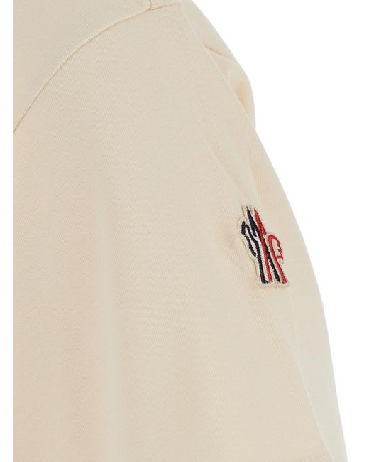Moncler White T-Shirt With Logo Printed On The Front And Logo Patch On The Sleeve