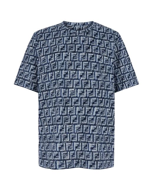 Fendi Blue T-Shirt With Ff Print for men
