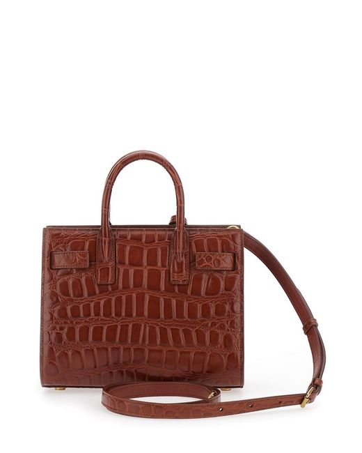 Saint Laurent Brown Handbag With Adjustable And Removable Shoulder Strap And Crocodile-Embossed Effect