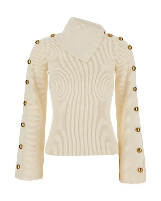 Elisabetta Franchi White Knit Top With Round Neckline And Long Sleeves