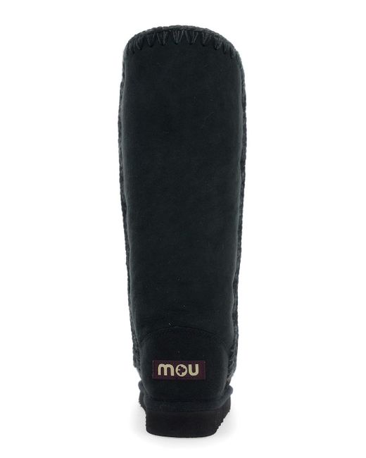 Mou Black 'Eskimo' Boots With Braided Effect And Logo Patch On The Rea