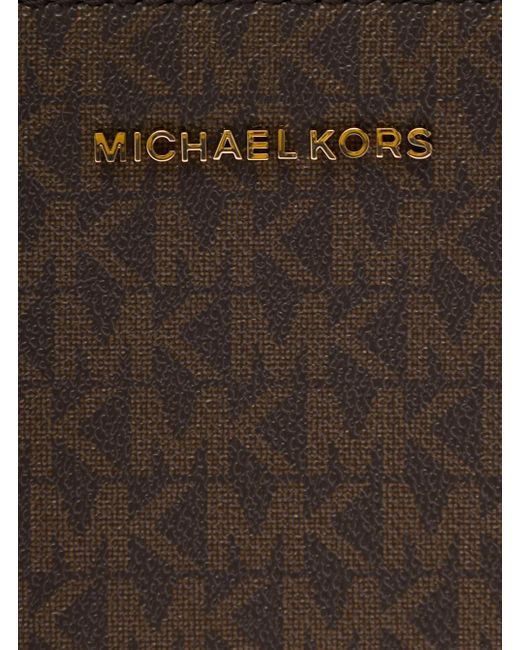 MICHAEL Michael Kors 'jet Set Medium' Brown Shoulder Bag With All-over Logo And Tassel In Canvas Woman