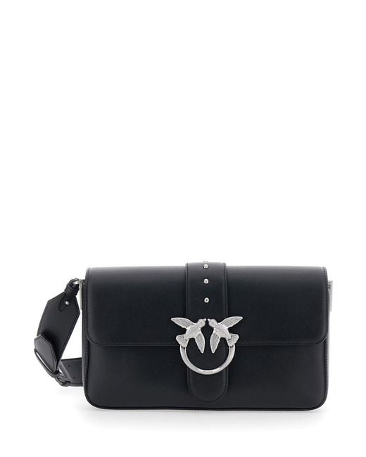 Pinko Black Shoulder Bag Love Birds Leather