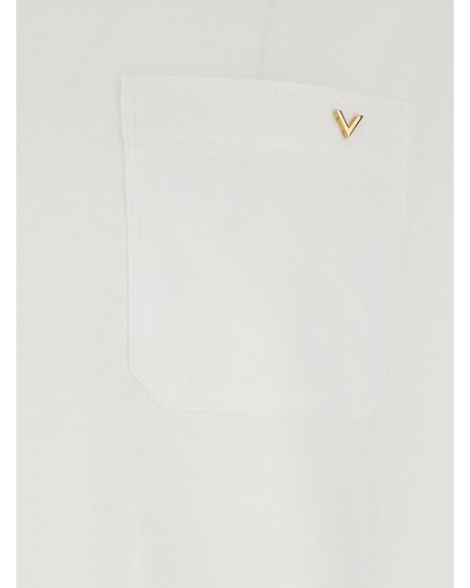 Valentino White T-Shirt With Pocket With Metallic Vlogo for men
