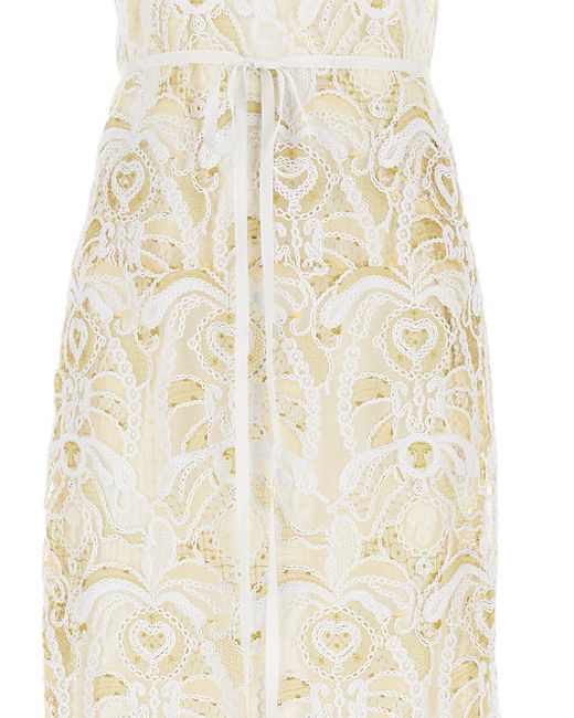 Fabiana Filippi White Embrodery Pattern Long Dress