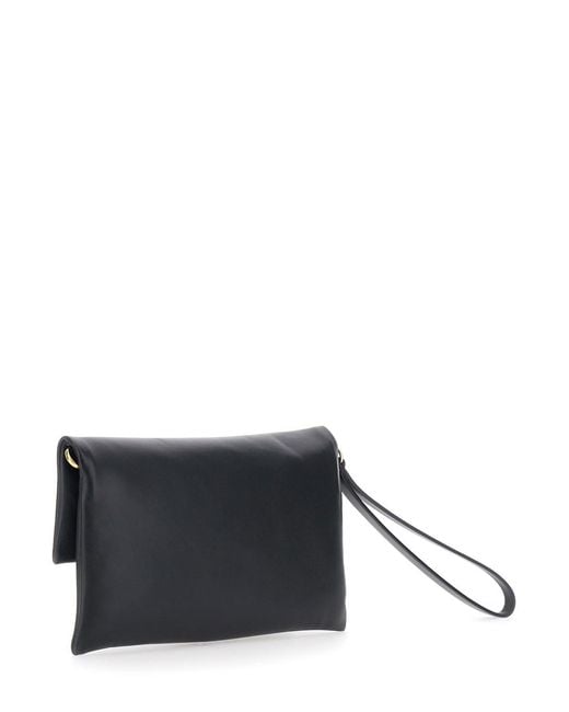 Fendi Black Pouch With Wrist Strap And Ff Plate Closure On The Front I