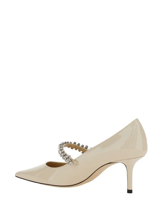 Jimmy Choo Natural 'Bing' Pumps With Crystal Embellishments And High Cone Heel