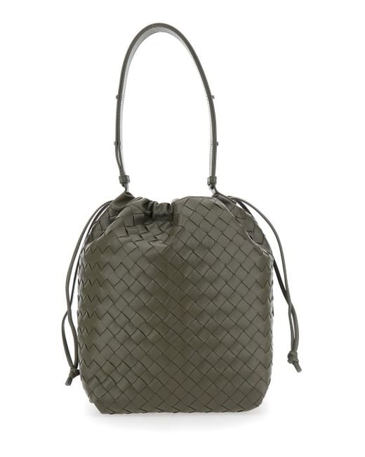Borsa A Spalla Con Chiusura A Coulisse E Motivo Intrecc di Bottega Veneta in Black da Uomo