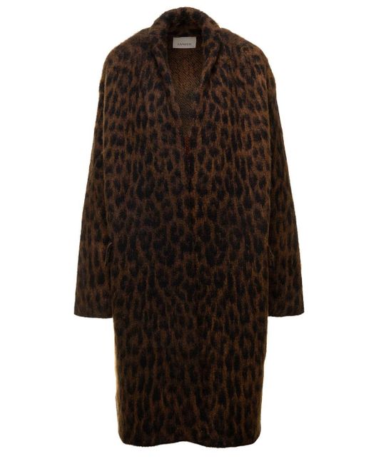 Cardigan lungo con stampa leopardata multicolor donna di Laneus in Brown