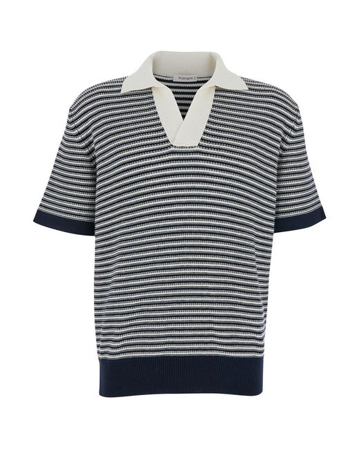 Kangra Blue Polo Shirt With Wide Collar And V-Neck With All-Over for men