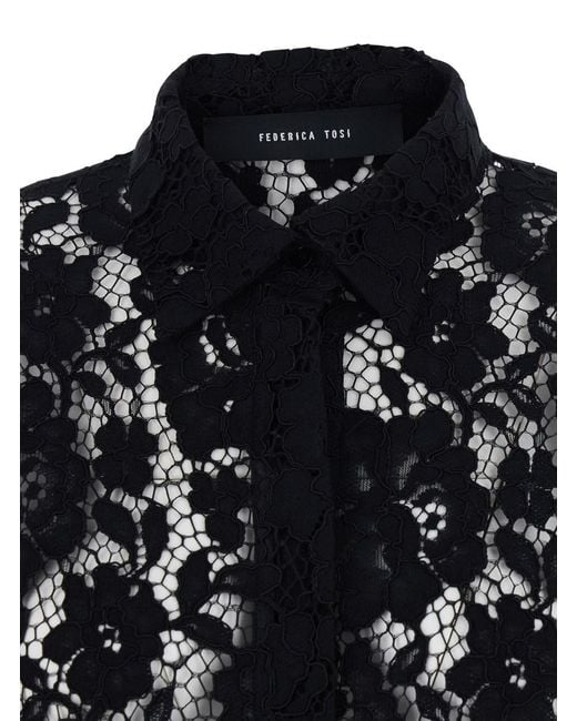 FEDERICA TOSI Black Shirt With Classic Collar And Lace Design