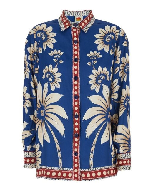 Farm Rio Blue Shirt Luna Viscose