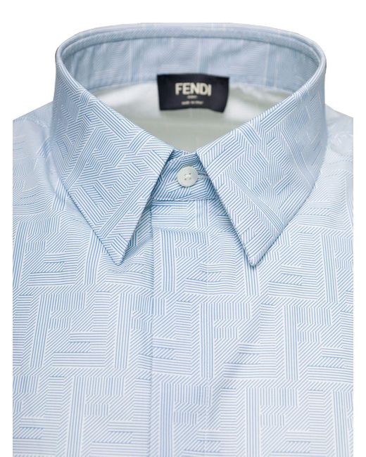 Shirt Ff Logo Long Sleeve Cotton di Fendi in Blue da Uomo