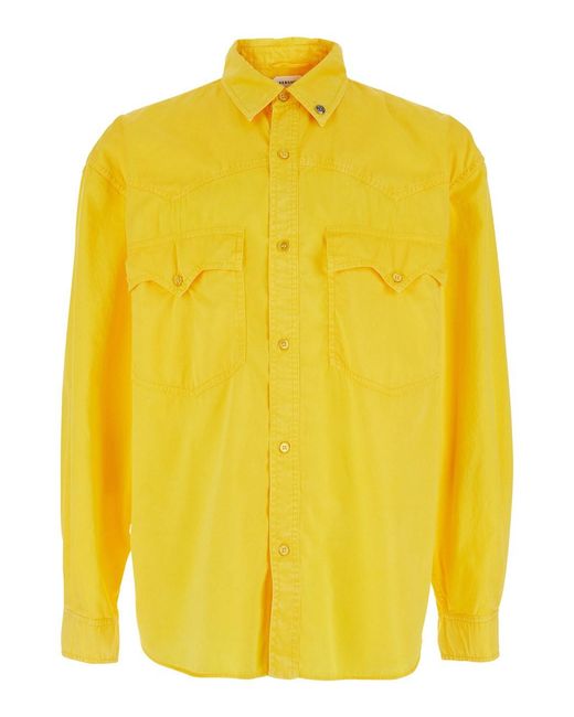 Versace Yellow Shirt With Button-Down Collar And Two Patch Pockets On The Front for men