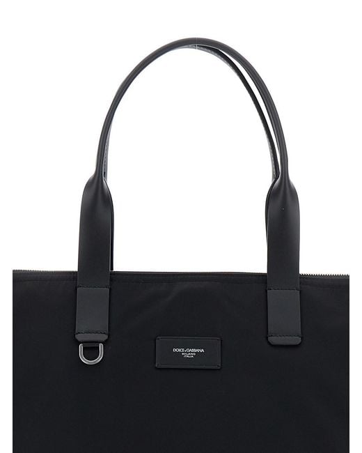 Borsa Shopping Con Due Manici Superiori E Placca Logo di Dolce & Gabbana in Black da Uomo