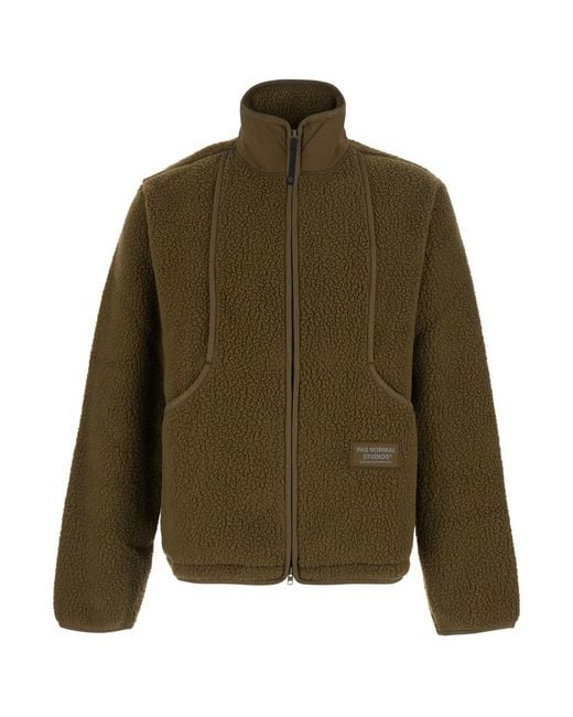 Pas Normal Studios Green Off-Race Pile Fleece Jacket With High Collar And Lo for men