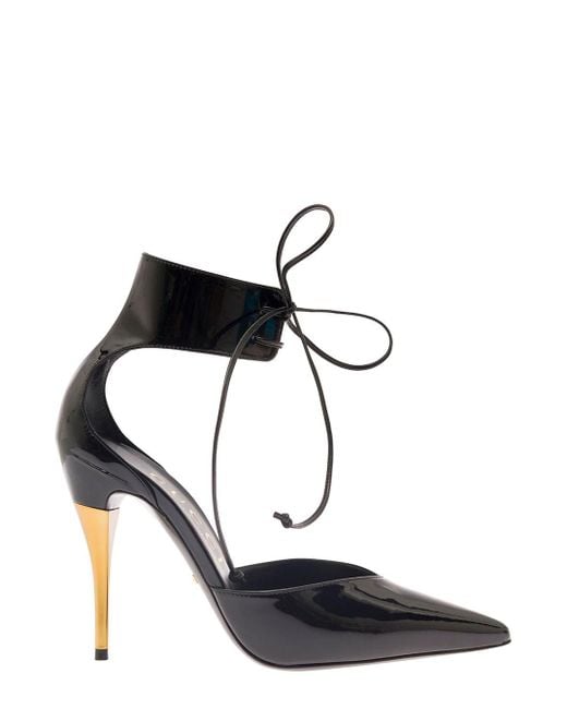 Gucci 'priscilla' Pump With Ankle Cuff And Metal Effect Heel In Patent ...