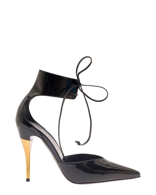 Gucci Black 'Priscilla' Pump With Ankle Cuff And Metal Effect Heel In