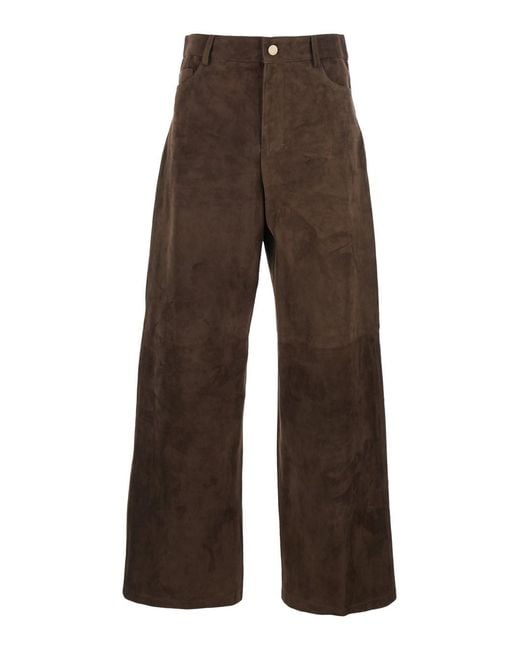 Max Mara Brown Suede 'Fulmine' Pants With Logo Patch On The Back For