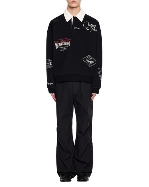 Wooyoungmi Black Polo Shirt With Classic Collar And Prints On The Front for men