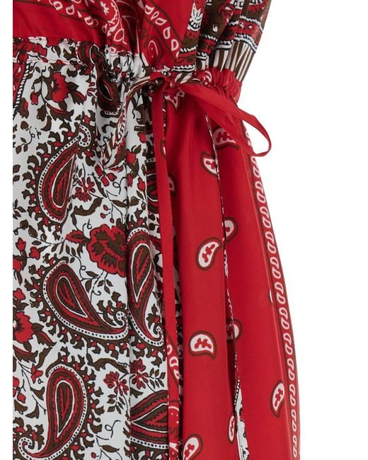 P.A.R.O.S.H. Red P.A.R.O..H. 'Shiele' Long Dress With V-Neck And All-Over Bandana Motif