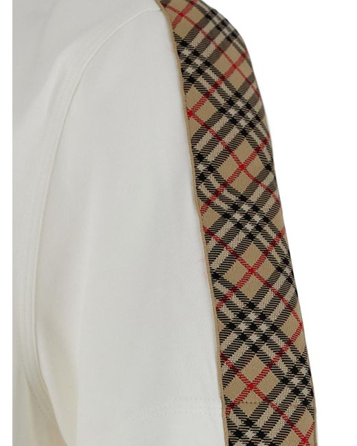Burberry White Crewneck T-Shirt With Check Motif On The Sleeve And Ekd for men