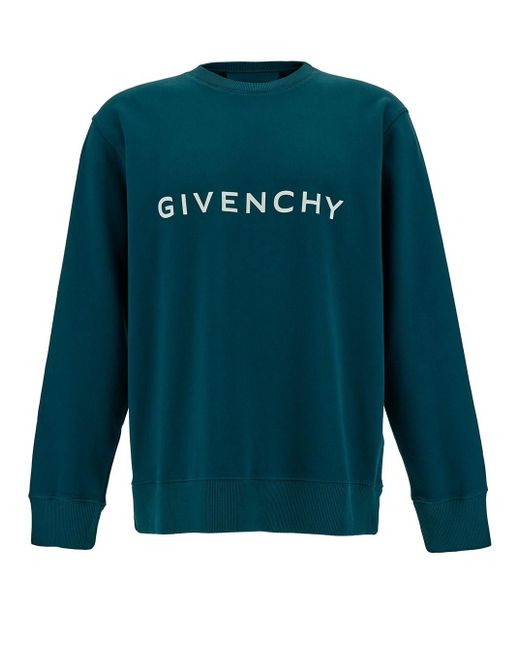 Givenchy Green E Crewneck Sweatshirt With Contrasting Logo Print In Cotton for men