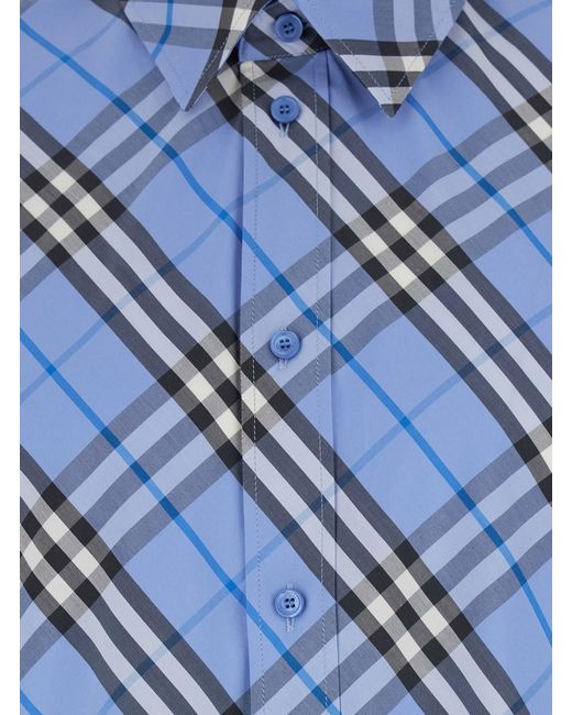 Burberry Blue 'Robert' Shirt With Classic Collar And All-Over Ch for men