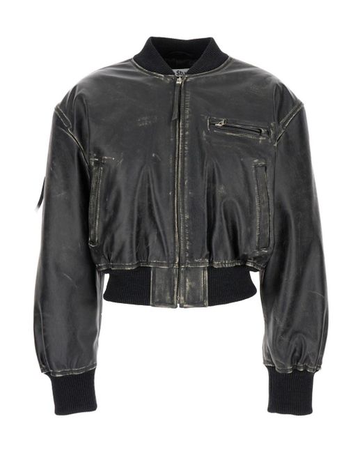 Acne Black Padded Bomber Jacket With Pockets And Zip