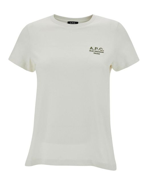A.P.C. White Crewneck T-Shirt With Logo Print