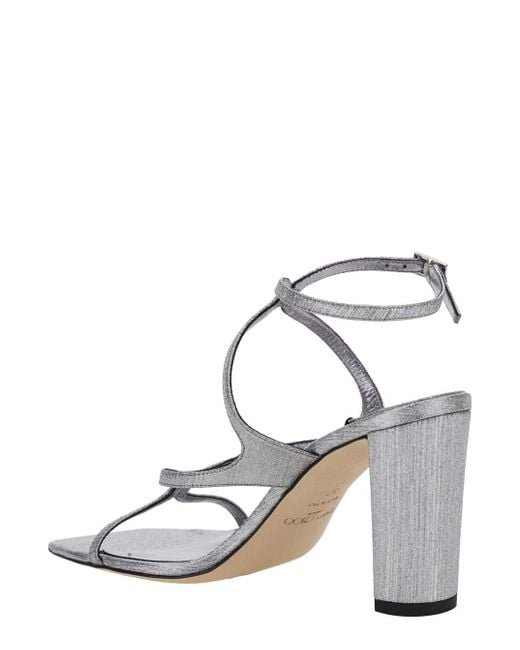 Sandali 'Azie' Con Tacco Largo Alto E Cinturino Incrociato di Jimmy Choo in Metallic