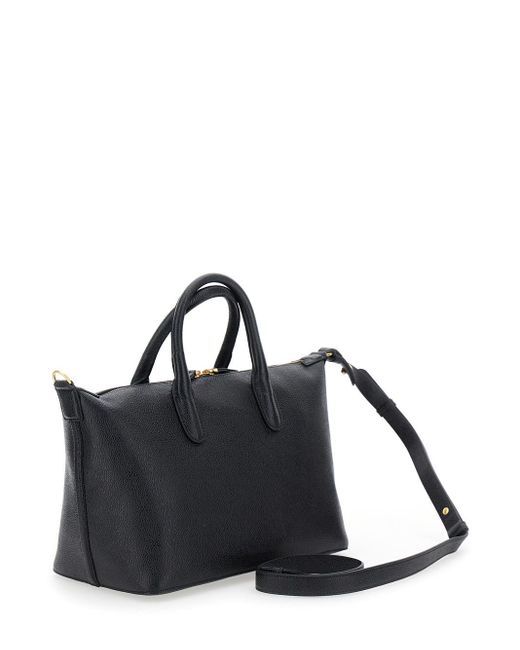 Thom Browne Black Small Duffle Bag With Laminated Logo And Loop