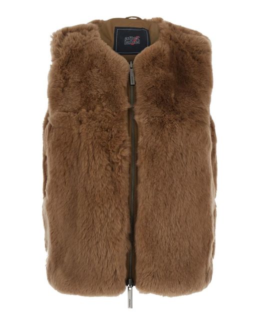 AFTER LABEL Brown Ushuaia Short Parka With Collar, Long Sleeves And Front Cl