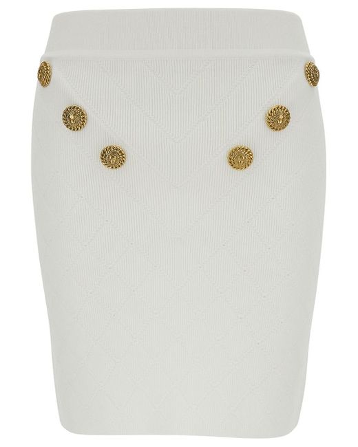 Balmain Gray Hw 6 Btn Knit Short Skirt