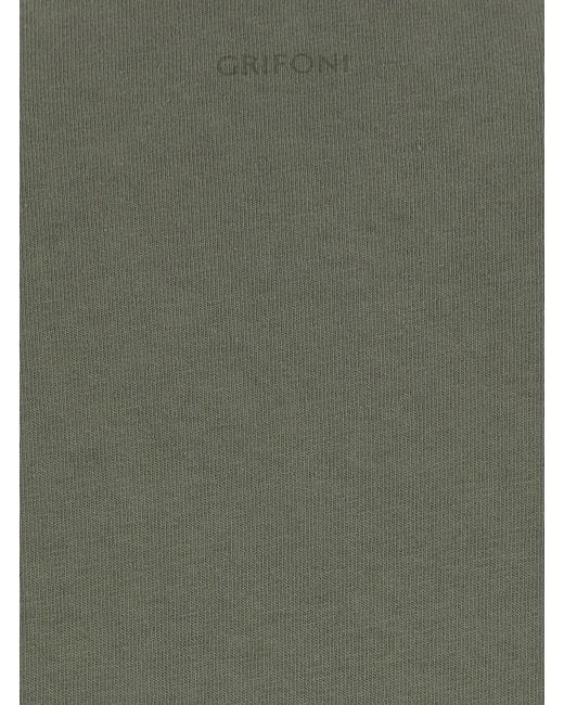 Grifoni Green T-Shirt With Round Neck And Short Sleeves
